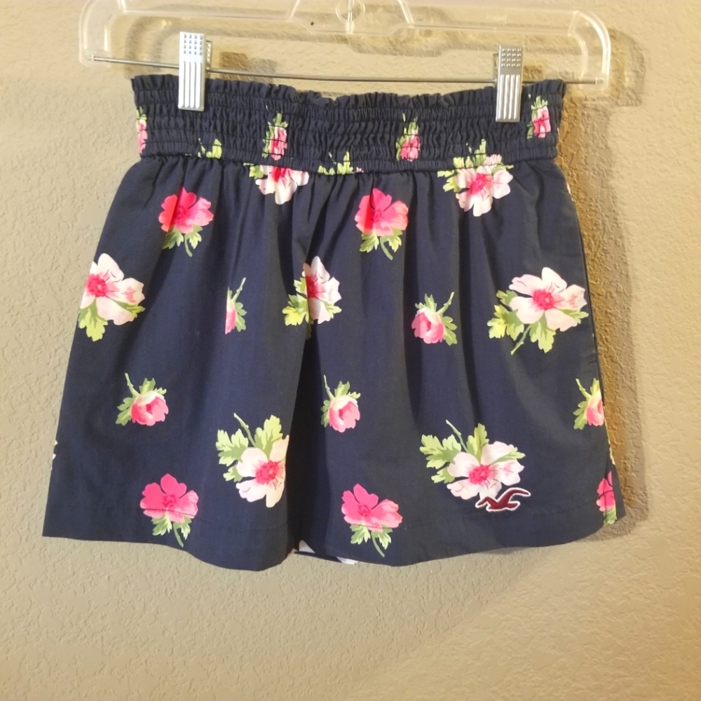 Hollister California Womens Juniors Blue Floral Lined Mini Skirt Size Small
